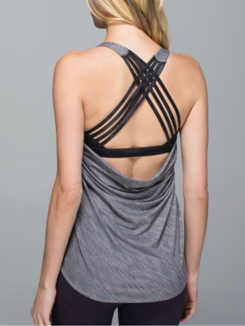 Women's Gray Scoop Neck Strappy Back Tank Top